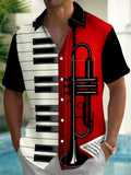 Oceanlyte Men's Graphic Piano Keyboard Print Short Sleeve Shirt with Chest Pocket