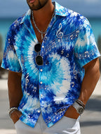 Oceanlyte Men's Graphic Musical Notes Print Short Sleeve Shirt with Chest Pocket
