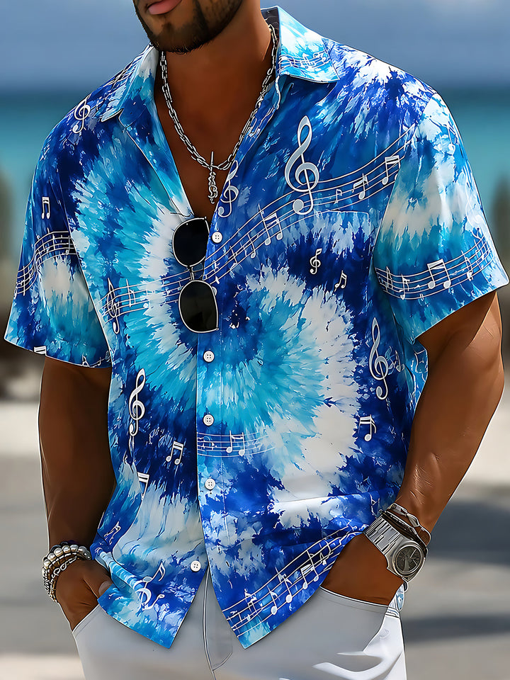 Oceanlyte Men's Graphic Musical Notes Print Short Sleeve Shirt with Chest Pocket
