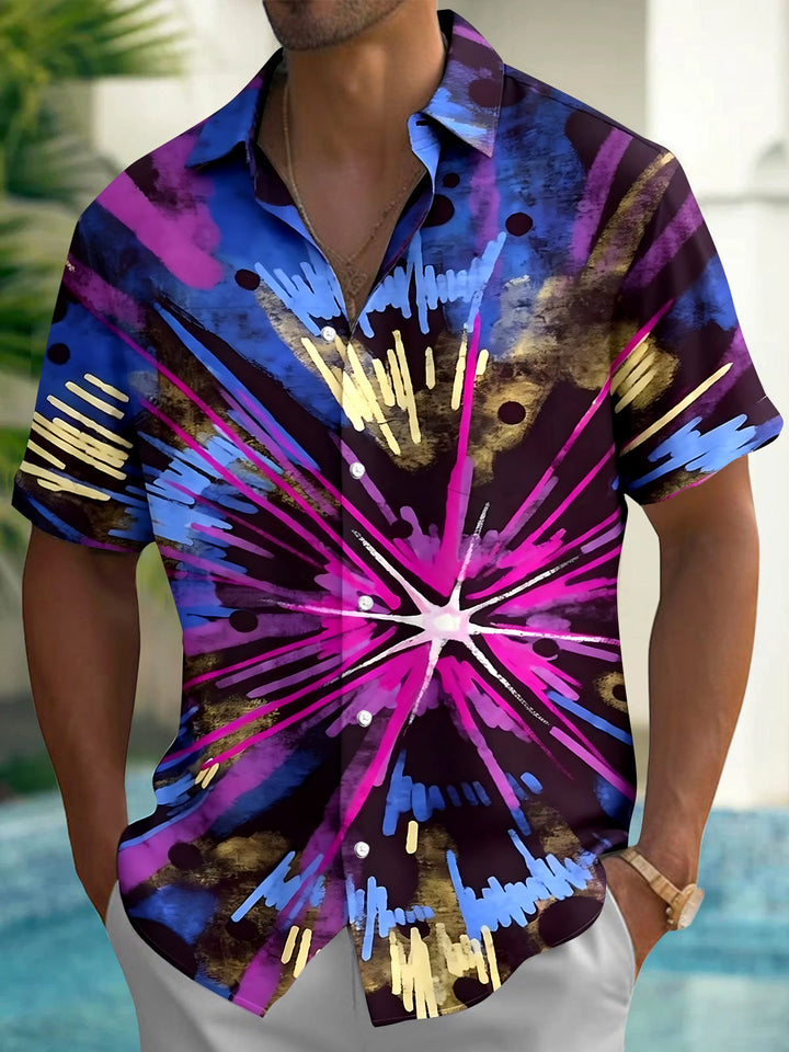 Oceanlyte Men's Tie Dye Radial Burst Pattern Short Sleeve Shirt with Chest Pocket