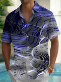 Oceanlyte Men's Patterned Abstract Wavy Lines Print Short Sleeve Shirt with Chest Pocket