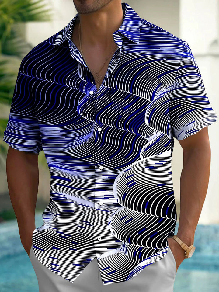 Oceanlyte Men's Patterned Abstract Wavy Lines Print Short Sleeve Shirt with Chest Pocket