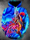 Oceanlyte Men's Printed Sea Turtle Print Long Sleeve Hoodie with Chest Pocket