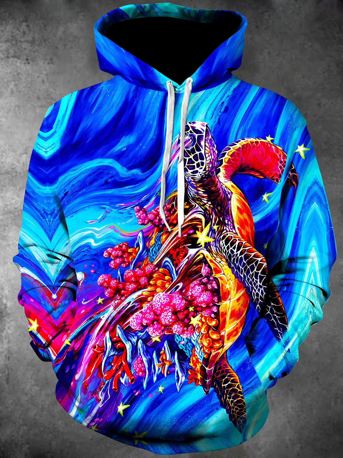 Oceanlyte Men's Printed Sea Turtle Print Long Sleeve Hoodie with Chest Pocket