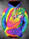 Oceanlyte Men's Graphic Rainbow Dragon Head Print Long Sleeve Hoodie with Chest Pocket