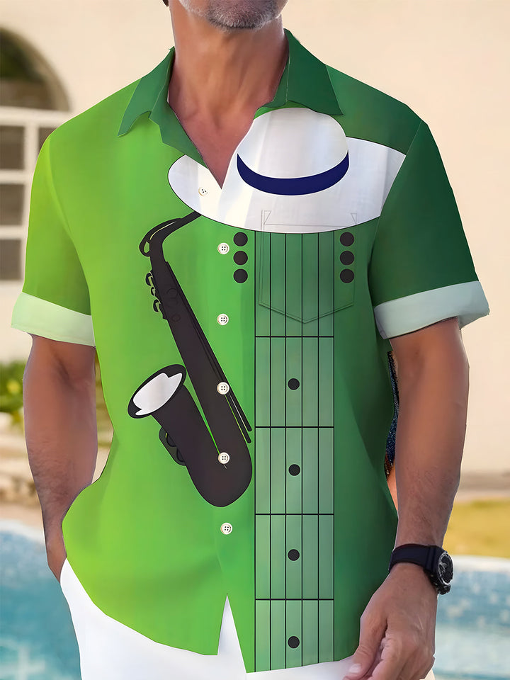 Oceanlyte Men's Graphic Saxophone Print Guitar Neck Print Hat with Chest Pocket