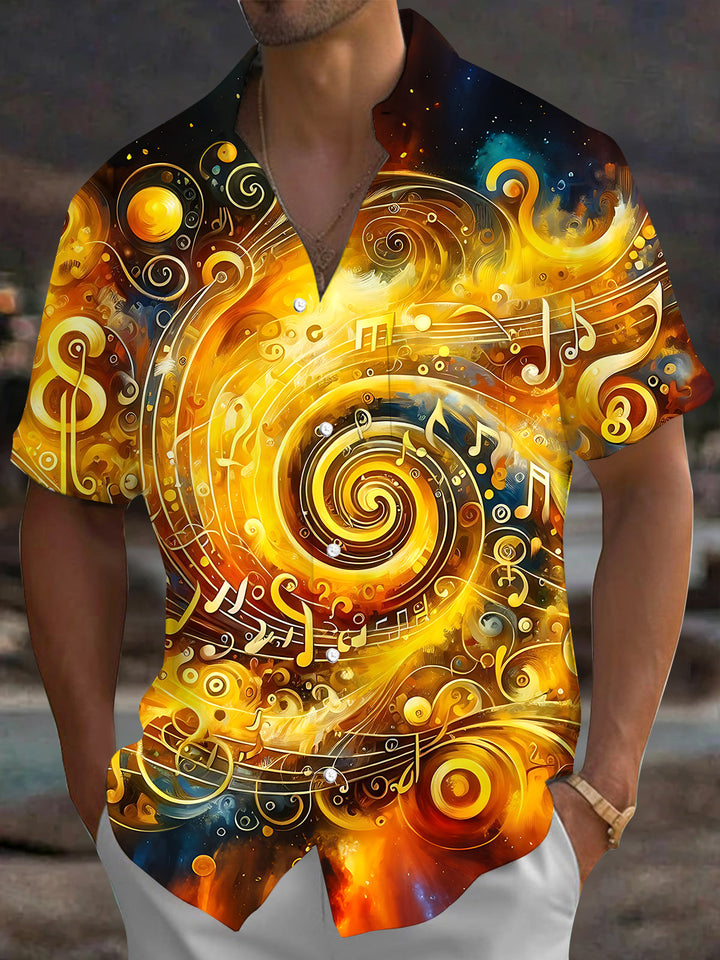 Oceanlyte Men's Graphic Musical Notes Print Short Sleeve Shirt with Chest Pocket