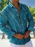 Oceanlyte Men's Striped Geometric Dashed Lines Print Long Sleeve Shirt with Chest Pocket
