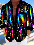Oceanlyte Men's Printed Rainbow Musical Notes Print Long Sleeve Shirt with Chest Pocket