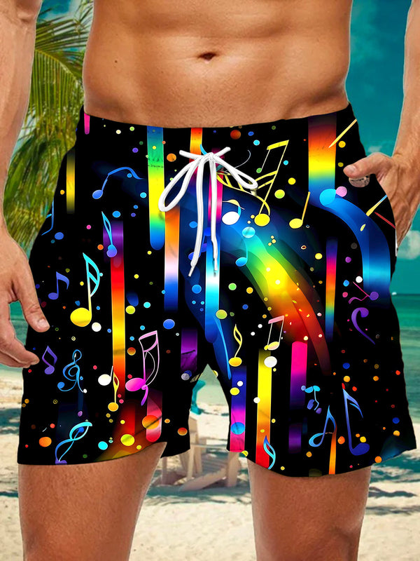 Oceanlyte Men's Graphic Rainbow Musical Notes Print Shorts with Chest Pocket