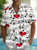 Oceanlyte Men's Printed Musical Notes Print Red Hearts Print Short Sleeve Shirt with Chest Pocket