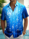 Oceanlyte Men's Striped Musical Notes Print Treble Clef Print Short Sleeve Shirt with Chest Pocket