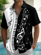 Oceanlyte Men's Graphic Piano Keyboard Print Short Sleeve Shirt with Chest Pocket