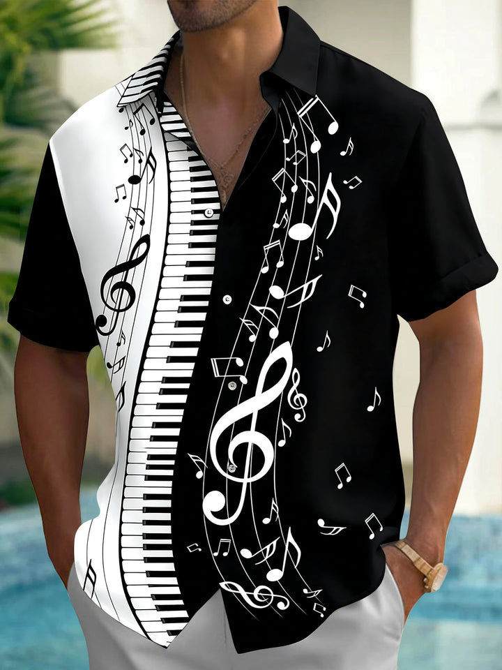 Oceanlyte Men's Graphic Piano Keyboard Print Short Sleeve Shirt with Chest Pocket