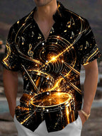 Oceanlyte Men's Graphic Golden Drum Set Print Short Sleeve Shirt with Chest Pocket