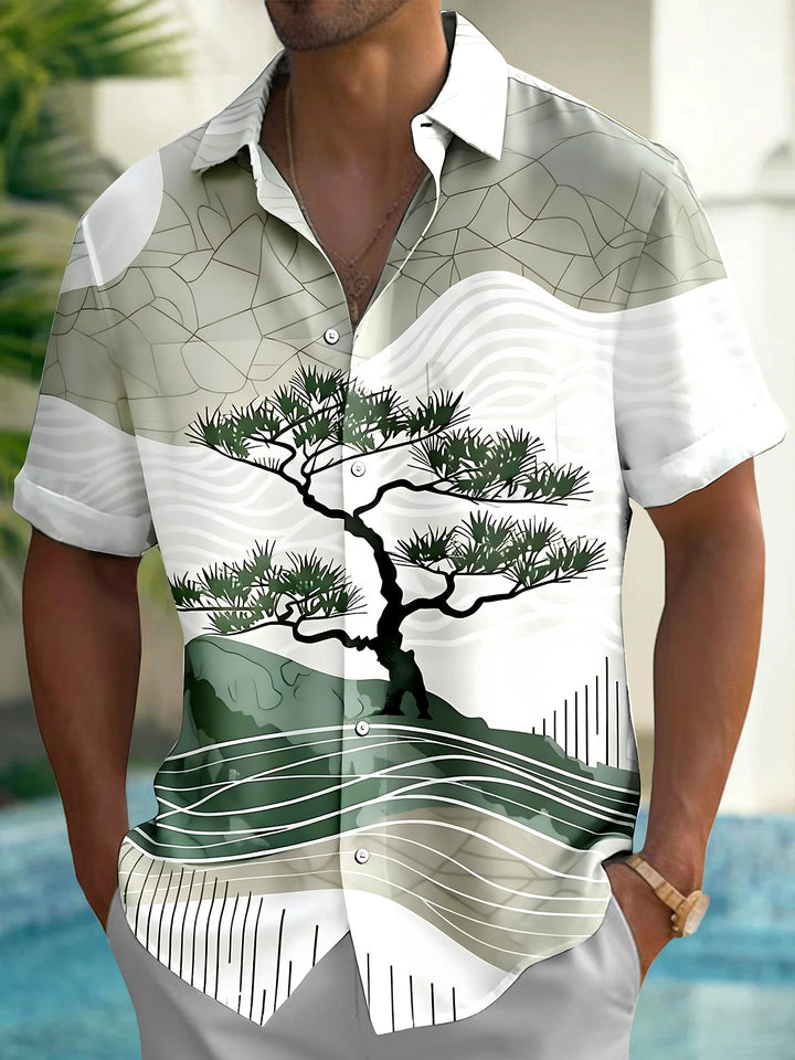 Oceanlyte Men's Graphic Tree Geometry Print Short Sleeve Shirt with Chest Pocket