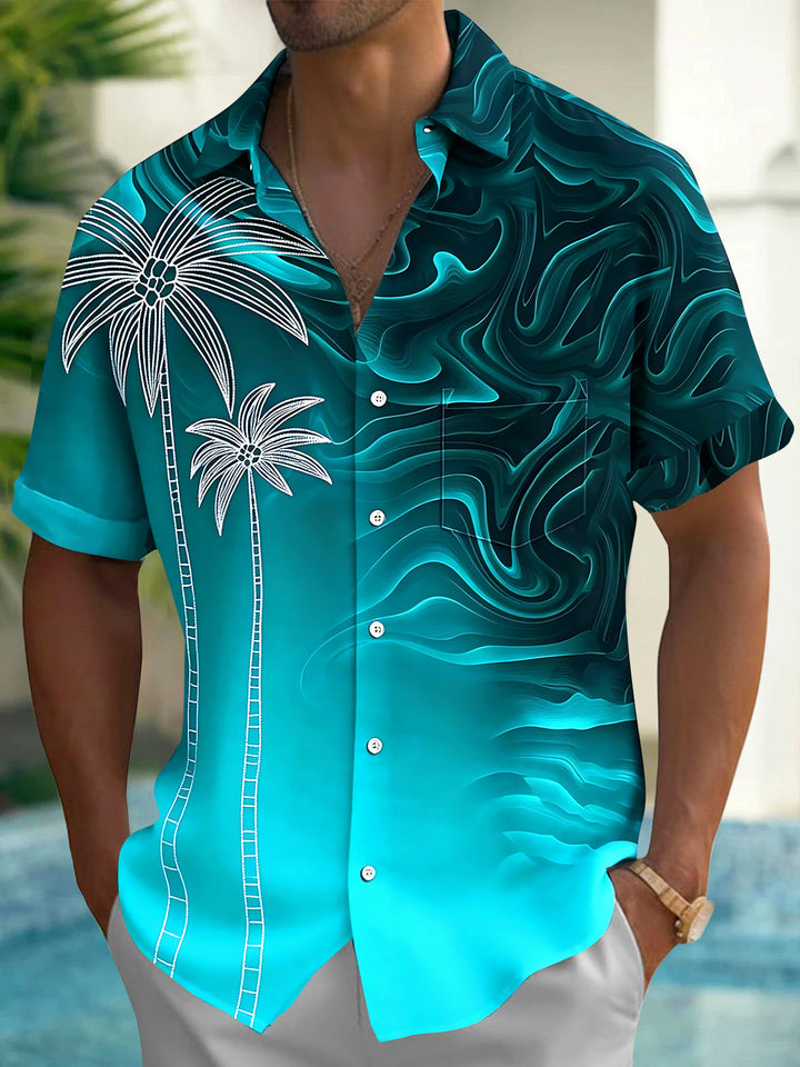 Oceanlyte Men's Hawaiian Palm Tree Outline Print Short Sleeve Shirt with Chest Pocket