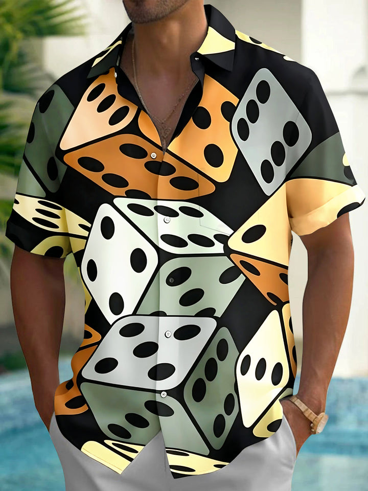 Oceanlyte Men's Hawaiian Dice Pattern Casual Vacation Print Short Sleeve Shirt with Chest Pocket