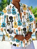 Oceanlyte Men's Graphic Musical Instruments Print Ukulele Print Long Sleeve Shirt with Chest Pocket