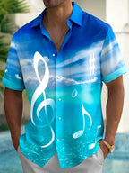 Oceanlyte Men's Hawaiian Ocean Sky Gradient Print Short Sleeve Shirt with Chest Pocket