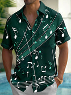 Oceanlyte Men's Graphic Music Notes Print Short Sleeve Shirt with Chest Pocket