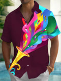 Oceanlyte Men's Trumpet With Colorful Abstract Waves Print Short Sleeve Shirt with Chest Pocket
