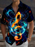 Oceanlyte Men's Hawaiian Neon Musical Note Print Short Sleeve Shirt with Chest Pocket
