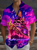 Oceanlyte Men's Graphic Music Cruise Ship Print Short Sleeve Shirt with Chest Pocket