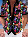 Oceanlyte Men's Hawaiian Skull Bottles Print Floral Pattern Short Sleeve Shirt with Chest Pocket