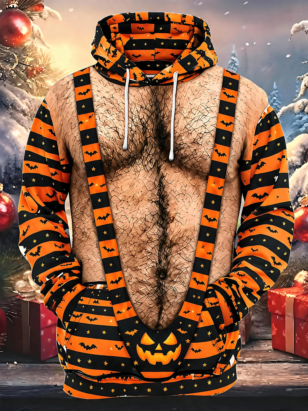 Oceanlyte Men's Graphic Halloween Jack-o-lantern Print Long Sleeve Hoodie with Chest Pocket