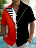 Oceanlyte Men's Graphic Piano Keyboard Print Short Sleeve Shirt with Chest Pocket