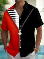 Oceanlyte Men's Graphic Piano Keyboard Print Short Sleeve Shirt with Chest Pocket