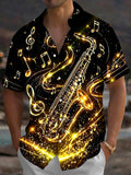 Oceanlyte Men's Hawaiian Golden Saxophone Print Short Sleeve Shirt with Chest Pocket