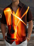Oceanlyte Men's Graphic Guitar Print Light Streaks Print Short Sleeve Shirt with Chest Pocket