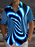 Oceanlyte Men's Psychedelic Blue Neon Swirl Pattern Short Sleeve Shirt with Chest Pocket
