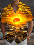 Oceanlyte Men's Hawaiian Sunset Landscape Print Short Sleeve Shirt with Chest Pocket