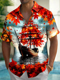 Oceanlyte Men's Hawaiian Autumn Maple Leaves Print Short Sleeve Shirt with Chest Pocket
