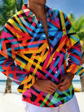 Oceanlyte Men's Printed Colorful Geometric Pattern Long Sleeve Shirt with Chest Pocket