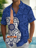 Oceanlyte Men's Hawaiian Guitar Mandala Pattern Short Sleeve Shirt with Chest Pocket