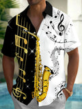 Oceanlyte Men's Hawaiian Saxophone Print Musical Notes Print Short Sleeve Shirt with Chest Pocket