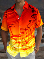 Oceanlyte Men's Graphic Musical Notes Print Short Sleeve Shirt with Chest Pocket
