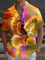 Oceanlyte Men's Graphic Golden Eagle Print Short Sleeve Shirt with Chest Pocket