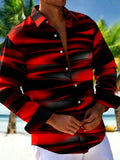 Oceanlyte Men's Striped Abstract Gradient Stripes Print Long Sleeve Shirt with Chest Pocket