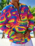 Oceanlyte Men's Printed Rainbow Liquid Gradient Print Long Sleeve Shirt with Chest Pocket