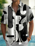 Oceanlyte Men's Graphic Abstract Guitar Print Short Sleeve Shirt with Chest Pocket