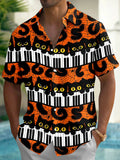 Oceanlyte Men's Hawaiian Halloween Cats Print Short Sleeve Shirt with Chest Pocket