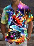 Oceanlyte Men's Graphic Colorful Gramophone Print Short Sleeve Shirt with Chest Pocket