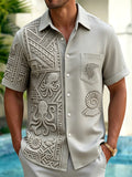 Oceanlyte Men's Vintage Style 3D Relief Octopus Print Short Sleeve Shirt with Chest Pocket