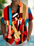 Oceanlyte Men's Graphic Geometric Saxophone Player Print Short Sleeve Shirt with Chest Pocket