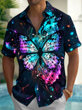 Oceanlyte Men's Graphic Butterfly Print Musical Notes Print Short Sleeve Shirt with Chest Pocket